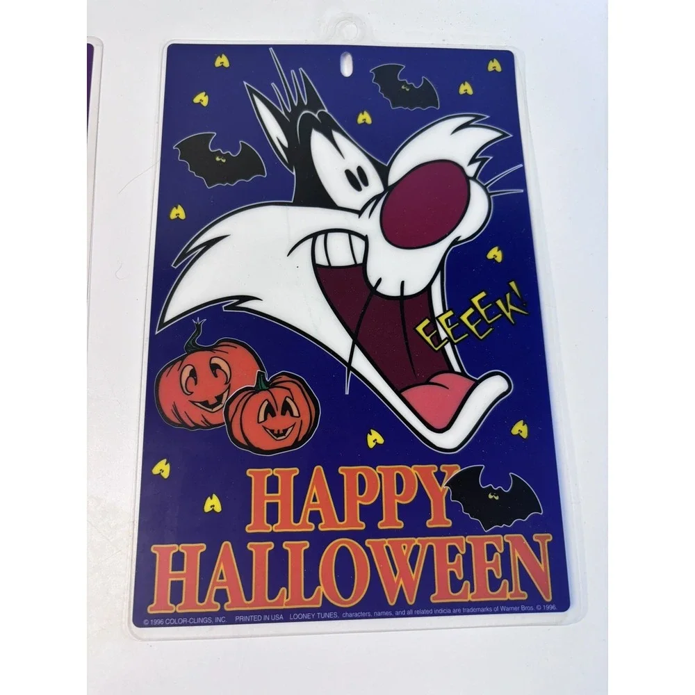 4 VINTAGE LOONEY TUNES‎ HAPPY HALLOWEEN BUGS BUNNY 9x6 Window Suction Cup Hanger
